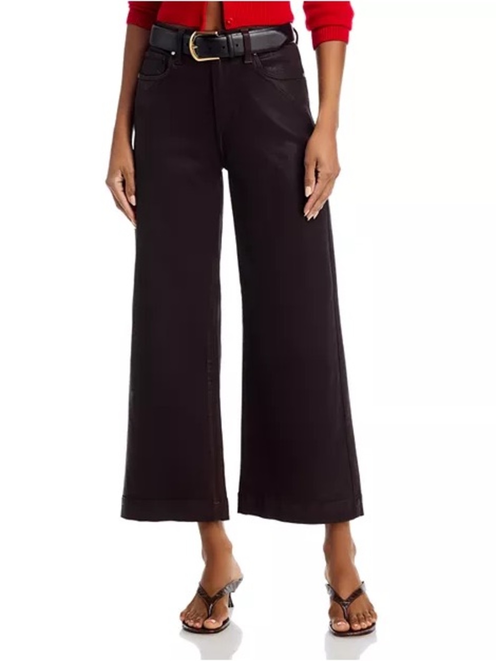 PAIGE Black Wide-Leg High-Rise Trousers